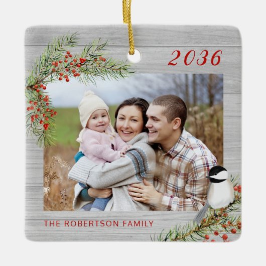 Kerstcichorei Rustic Family 2 Foto Keramisch Ornament (Voorkant)
