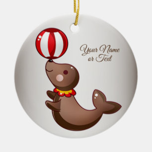 Kerstcircus Rood Witte bal Keramisch Ornament