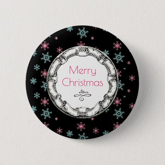  kerstcirkel met sneeuwvlokken ronde button 5,7 cm (Voorkant)