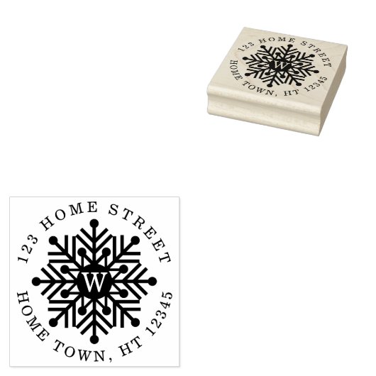 Kerstcirkel Monogram Sneeuwvlok Retouradres Rubberstempel (Gestempeld)