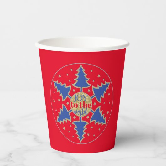 Kerstcirkel van Blauwe Bomen Papieren Bekers (Voorkant)