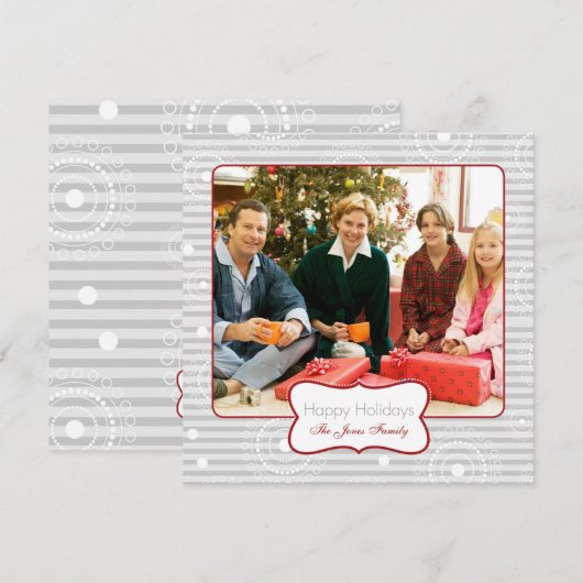 Kerstcirkels - Red Silver Feestdagenkaart (Voorkant / Achterkant)