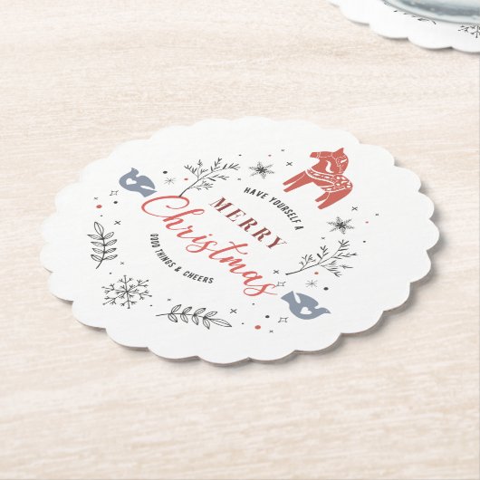 kerstcirkelvormig versiering en -dieren kartonnen onderzetters (Gekanteld)