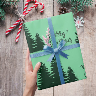 Kerstcitaat boom patroon Elegant Zwart Groen Cadeaupapier