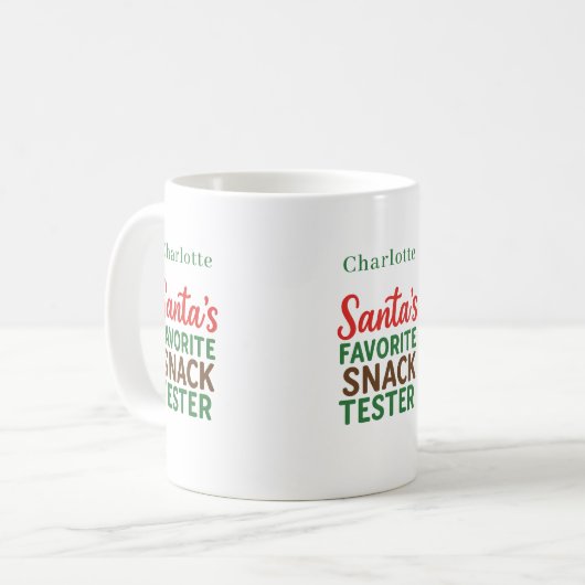 Kerstcitaat grappige snack tester naam koffiemok (Voorkant links)
