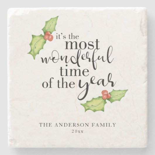 Kerstcitaat het meest wonderbaarlijke tijdkaartje stenen onderzetter (Voorkant)