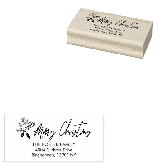 Kerstcitaat Holly Whimsical Script Return Rubberstempel (Gestempeld)