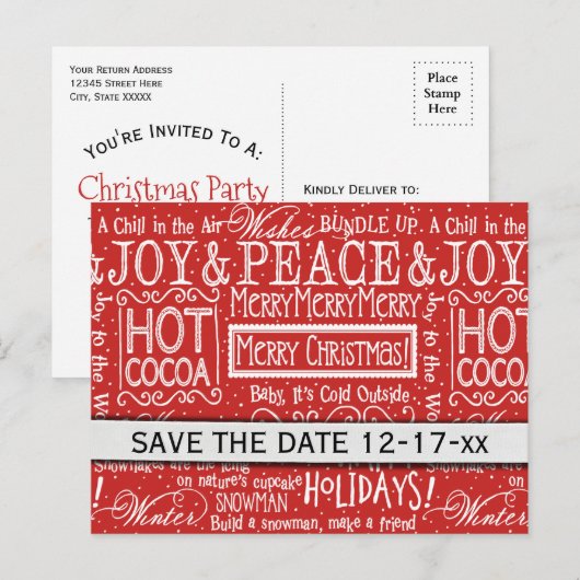 Kerstcitaat Rood Wit Typografie Save the Date Aankondigingskaart (Voorkant / Achterkant)