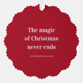 Kerstcitaatmagie eindigt nooit ornament kaart (Achterkant)