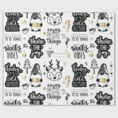 kerstcitaten in zwart-wit en goud cadeaupapier (Vlak)