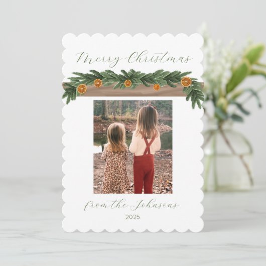 Kerstcitroengarland - kerstkaart, script feestdagenkaart (Staand voorkant)