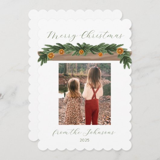 Kerstcitroengarland - kerstkaart, script feestdagenkaart (Voorkant / Achterkant)