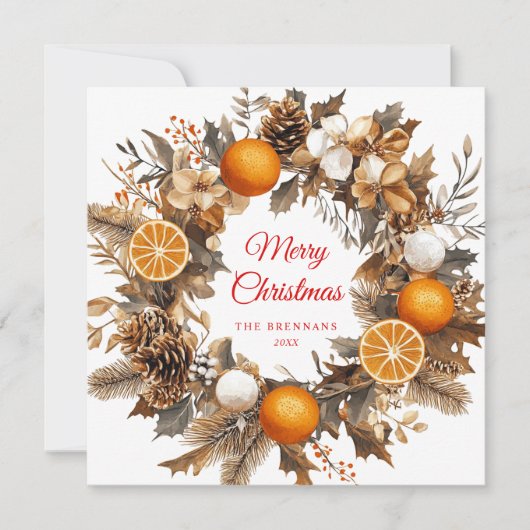 Kerstcitrus krans gedroogde Sinaasappels Elegant Feestdagenkaart (Voorkant)