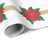 KerstClassy Red Poinsettia, gegaufreerd Cadeaupapier (Rol Hoek)