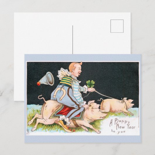 Kerstclowns, varkens en gelukssymbolen briefkaart (Voorkant / Achterkant)