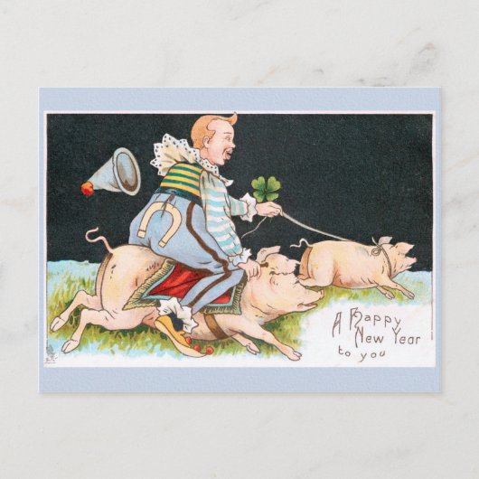 Kerstclowns, varkens en gelukssymbolen briefkaart (Voorkant)