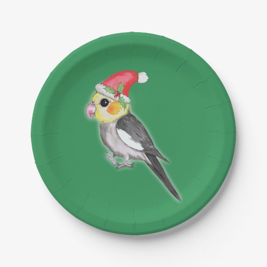 kerstcockatiel papieren bordje (Voorkant)