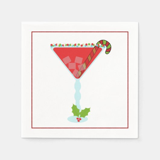 Kerstcocktail Napkin met martini, olijfolie en Servetten (Voorkant)