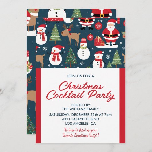 Kerstcocktail Party Uitnodiging hert santa (Voorkant / Achterkant)