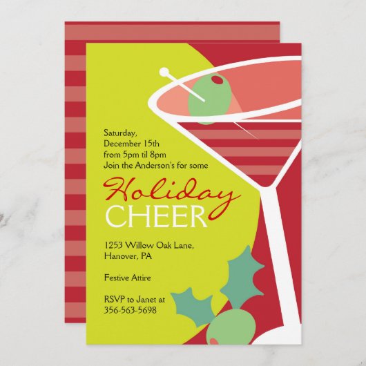 Kerstcocktail Party uitnodigingen met Martini (Voorkant / Achterkant)