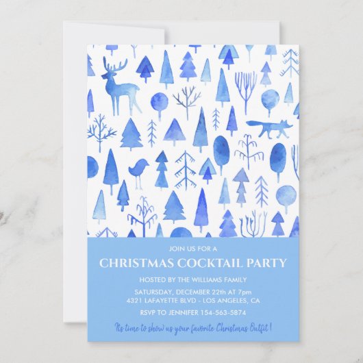 Kerstcocktail uitnodiging Mooie Aquarel (Voorkant)