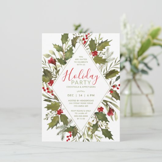 Kerstcocktail Waterverf  Holly Kaart (Staand voorkant)