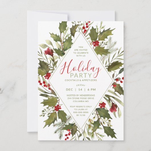 Kerstcocktail Waterverf  Holly Kaart (Voorkant)