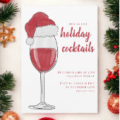 Kerstcocktailfeest / Rode wijn Kerstmannenhoed Kaart
