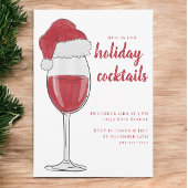 Kerstcocktailfeest / Rode wijn Kerstmannenhoed Kaart