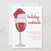 Kerstcocktailfeest / Rode wijn Kerstmannenhoed Kaart (Voorkant)