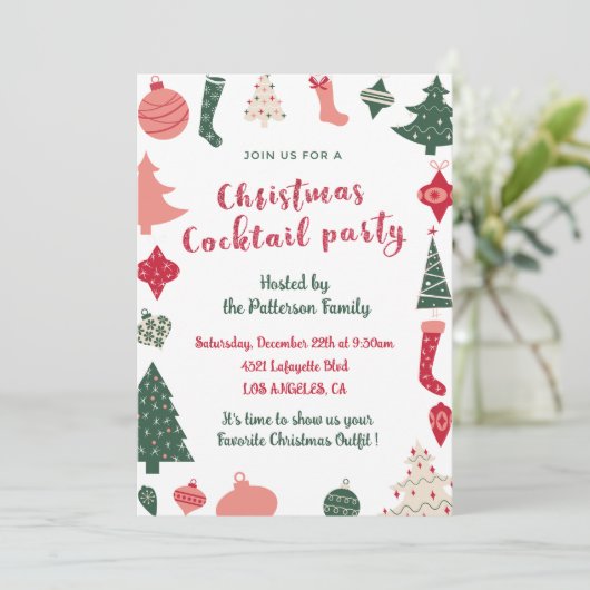 Kerstcocktailparty Kerstpatroon  Kaart (Staand voorkant)