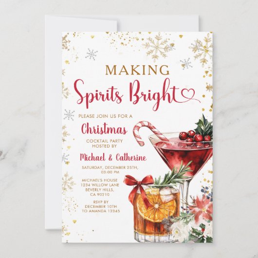 Kerstcocktailparty 'Making Spirits Bright' Kaart (Voorkant)