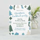 Kerstcocktailparty Nodig Schattige groen blauw uit Kaart (Staand voorkant)