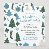 Kerstcocktailparty Nodig Schattige groen blauw uit Kaart (Voorkant / Achterkant)