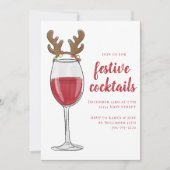 Kerstcocktailparty Rendier Rode Wijn Glas Kaart (Voorkant)