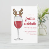 Kerstcocktailparty Rendier Rode Wijn Glas Kaart (Staand voorkant)