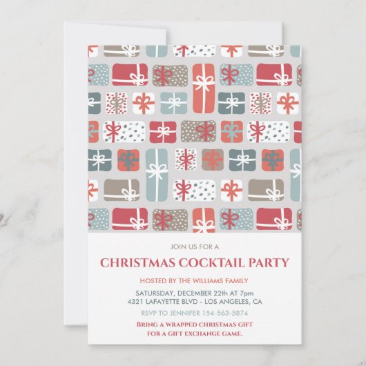Kerstcocktailparty uitnodiging Cadeaus Patroon (Voorkant)
