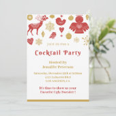 Kerstcocktailparty Uitnodiging Goud Rood Nordic (Staand voorkant)