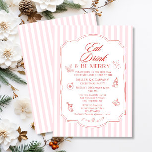 Kerstcocktailparty voor bedrijven met roze strepen kaart