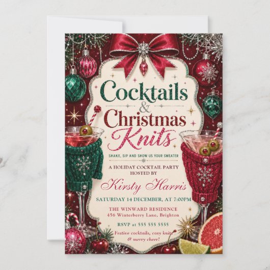 Kerstcocktails Breiwerk Kerstfeest Kaart (Voorkant)