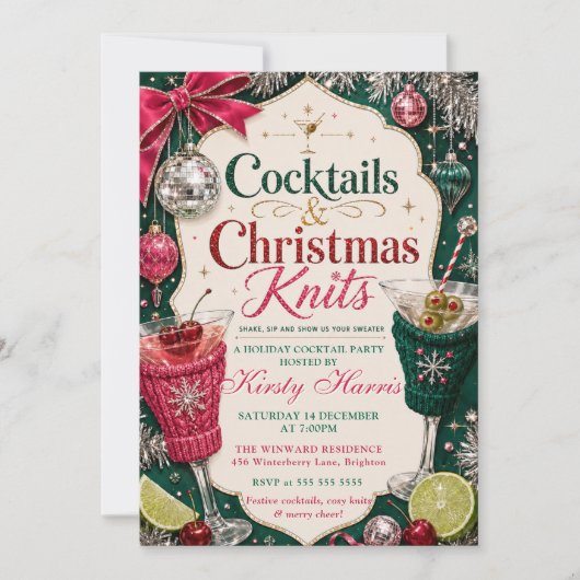 Kerstcocktails Breiwerk Kerstfeest Kaart (Voorkant)