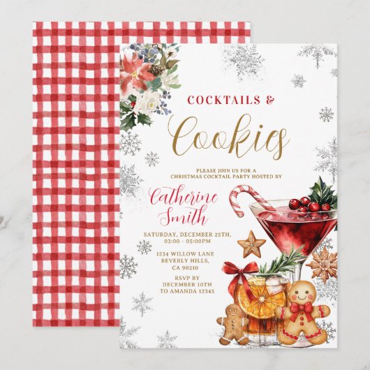 Kerstcocktails en Koekjes Feest Uitnodiging (Voorkant / Achterkant)
