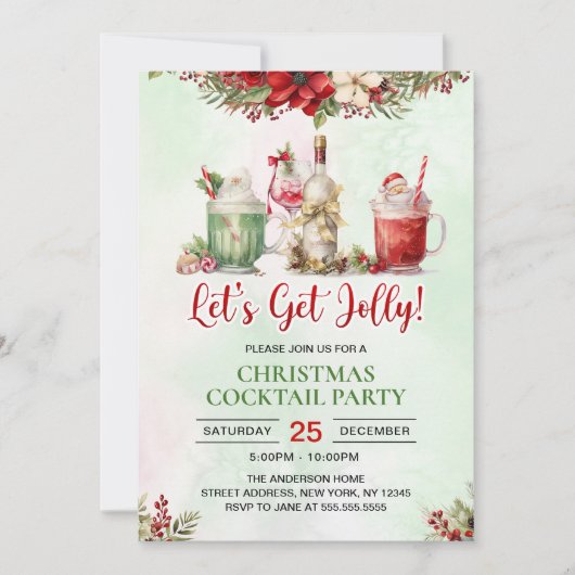 Kerstcocktails Let's Get Jolly Party Kaart (Voorkant)