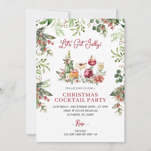 Kerstcocktails Lets Krijgen Jolly Uitnodiging (Voorkant)