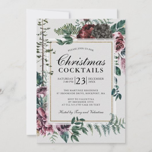 Kerstcocktails rustieke Bourgogne rode bloemen Kaart (Voorkant)