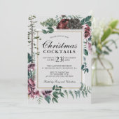 Kerstcocktails rustieke Bourgogne rode bloemen Kaart (Staand voorkant)