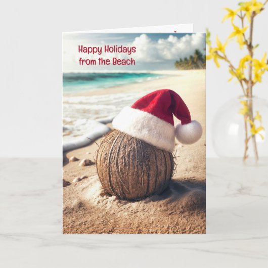 Kerstcoconut met kerstmuts kaart (Gele Bloem)