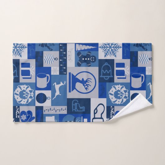 Kerstcollage (blauw) handdoek (Handdoek)