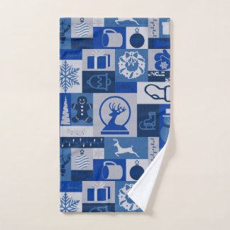 Kerstcollage (blauw) handdoek