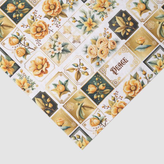 Kerstcollage in goud tissuepapier (Detail)